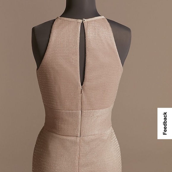 HIGH-NECK SHIMMER A-LINE GOWN WITH KEYHOLES, color - Blush - Picture 4 of 5